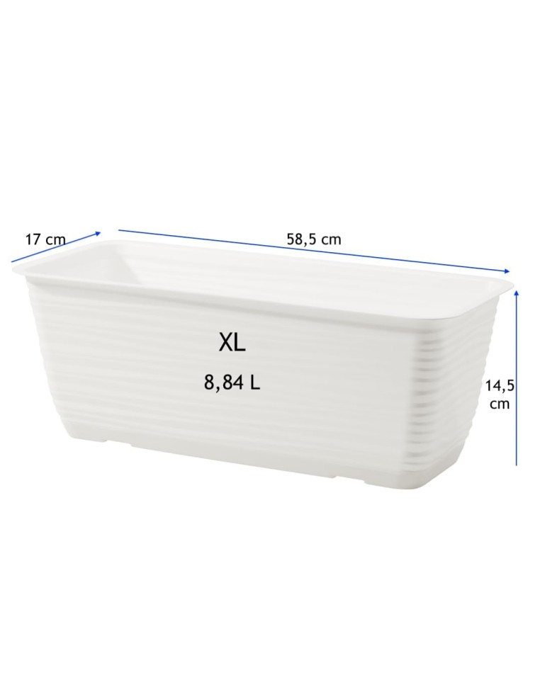 Cassetta da balcone con sottovaso 59 × 17 × 15 cm rilievo a onde, 8,8 L – Bianco | Töpferkönig