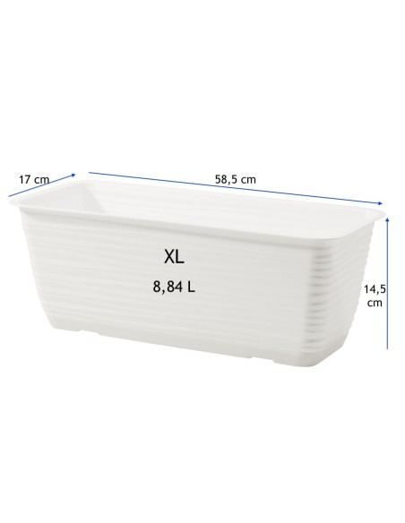 Cassetta da balcone con sottovaso 59 × 17 × 15 cm rilievo a onde, 8,8 L – Bianco | Töpferkönig