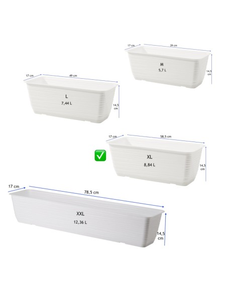 Jardinera de balcón con platillo 59 × 17 × 15 cm relieve ondulado, 8,8 L – Blanco | Töpferkönig