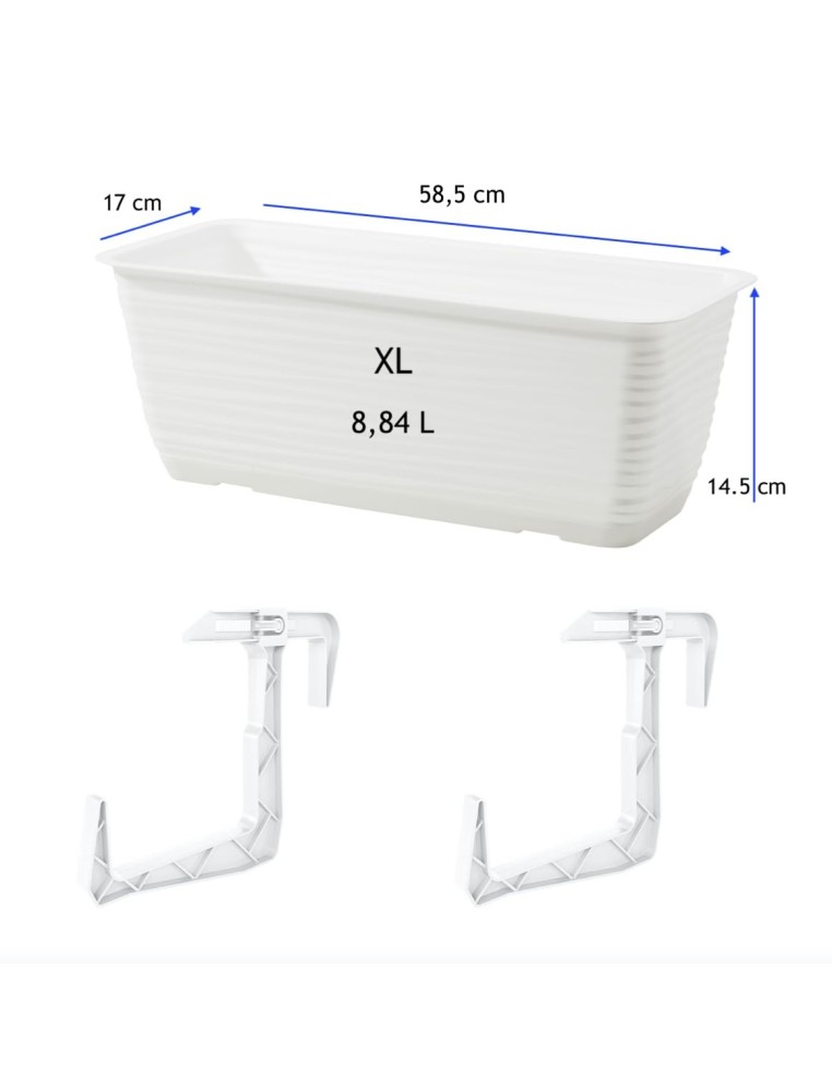 Cassetta da balcone con sottovaso 59 × 17 × 15 cm rilievo a onde, 8,8 L – Bianco | Töpferkönig