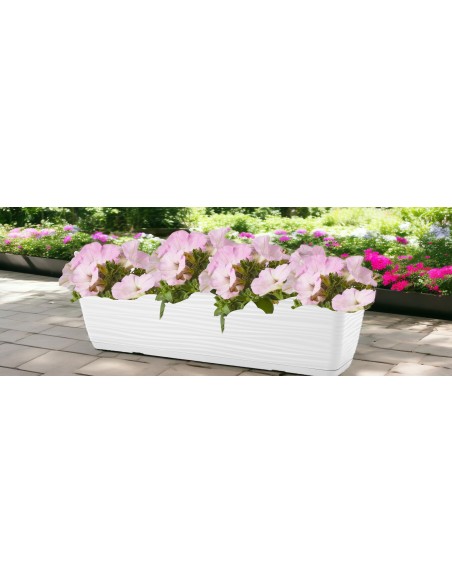 Jardinière de balcon avec soucoupe 59 × 17 × 15 cm relief ondulé, 8,8 L – Blanc | Töpferkönig