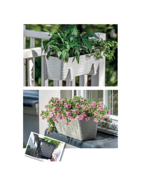 Balkonbak met onderschotel 79 × 17 × 15 cm golfreliëf, 12,4 L – Grijs | Töpferkönig