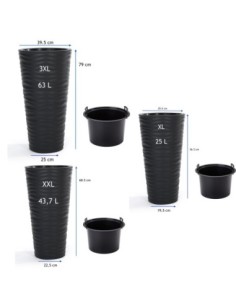 Blumenkübel-Set rund 3-teilig hoch Ø30 × 57 + Ø35 × 69 + Ø40 × 79 cm Matt – Schwarz | Töpferkönig 2