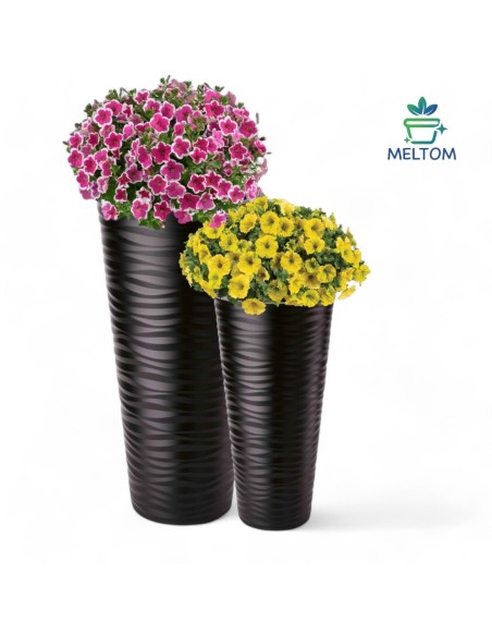 Blumenkübel-Set rund 3-teilig hoch Ø30 × 57 + Ø35 × 69 + Ø40 × 79 cm Matt – Schwarz | Töpferkönig